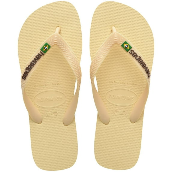 Havaianas Women's Brazil Logo Flip flops - Spring and Summer Sandals for Women - Buttercream, 7/8