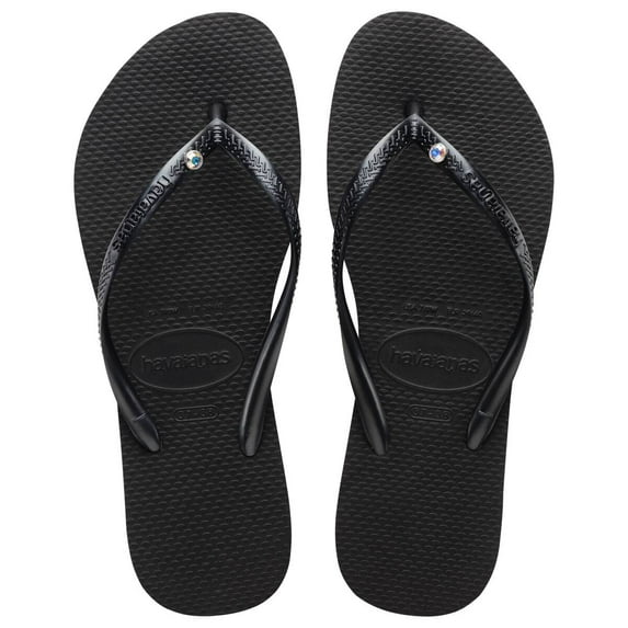 Havaianas Women's Slim Crystal SW II Flip Flops - Swarovski Crystal Embellishment - Black, 6