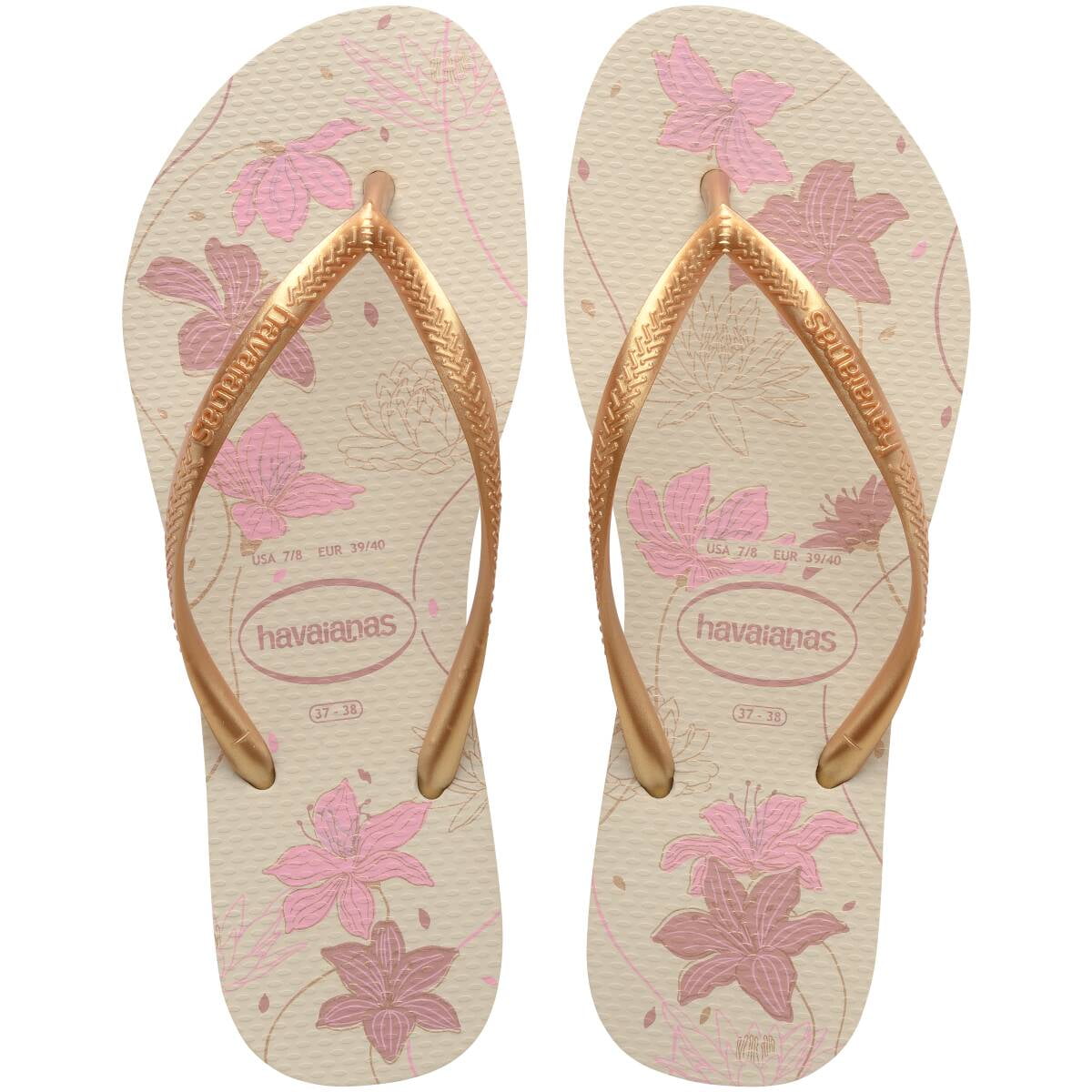 Women's Slim Organic Flip Flops - Spring and Summer Pool Sandals for Women - Beige/Golden, 9/10
