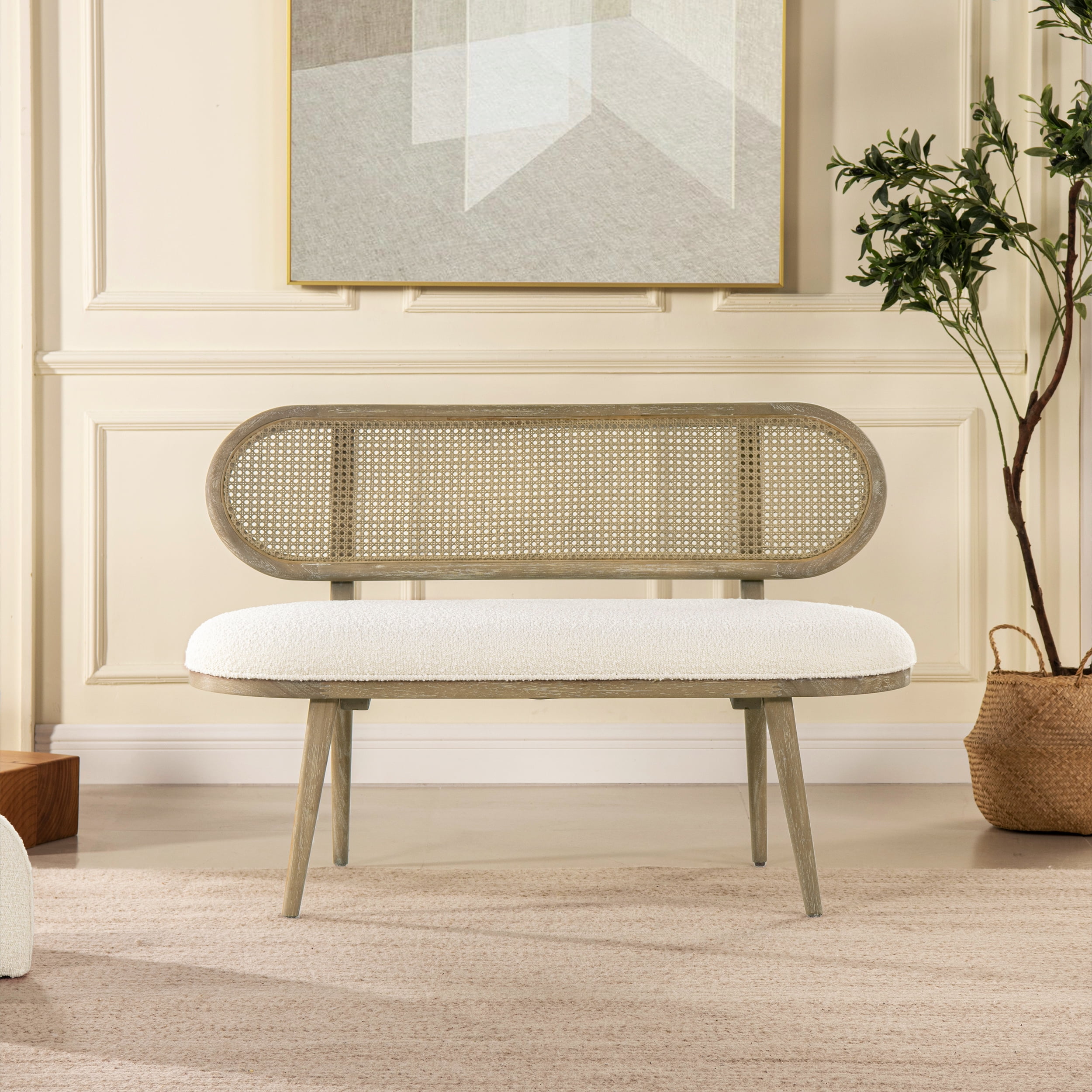 Ivory upholstered bench discount