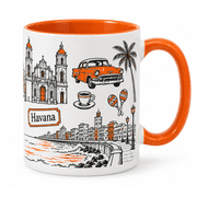 Havana Accent Mug, 15oz Coffee Cup, Classic Car Cathedral Palm Travel Souvenir, Orange Handle Gift