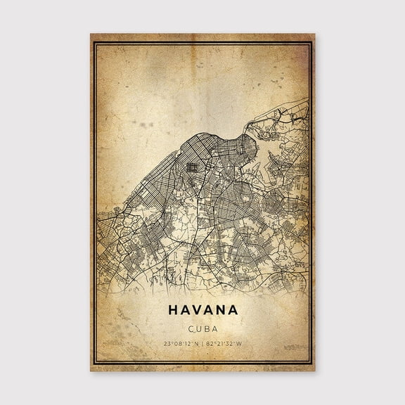 Havana Cuba Map Print: Modern Vintage Wall Artfor Living Room Bedroom Office Farmhouse Neutral Home Artwork Ready to Hang 8x12 inch