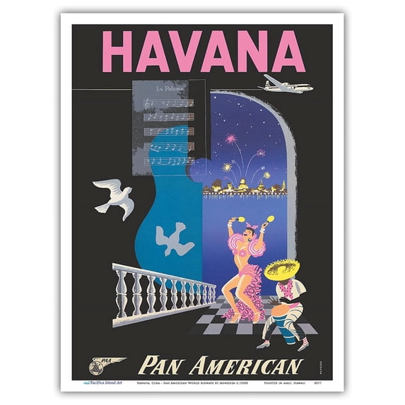 Havana Cuba - Pan American World Airways - Vintage Airline Travel Poster by Mendoza c.1950s - Master Art Print (Unframed) 9in x 12in