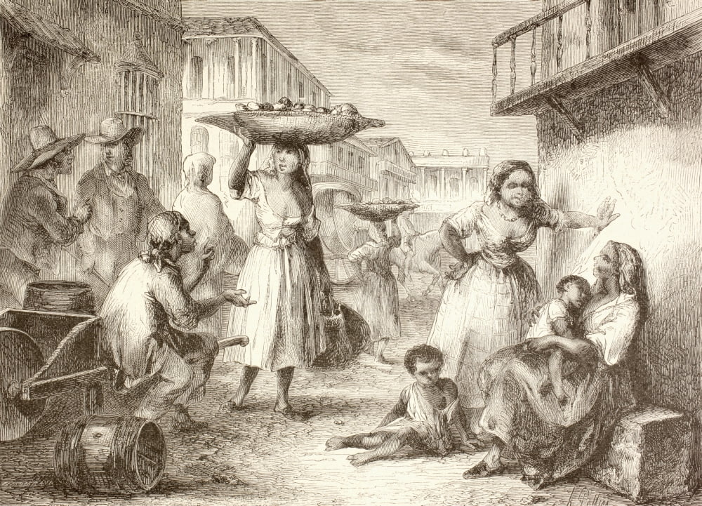 Havana Cuba Street Life In The 1880S From A 19Th Century Illustration Canvas Art - Ken Welsh Design Pics (34 x 24)