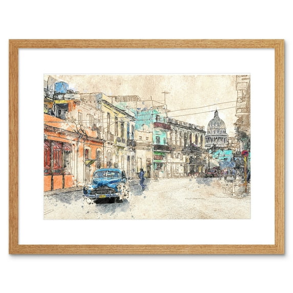 Havana Cuba Street Painting Sketch Framed Wall Art Print