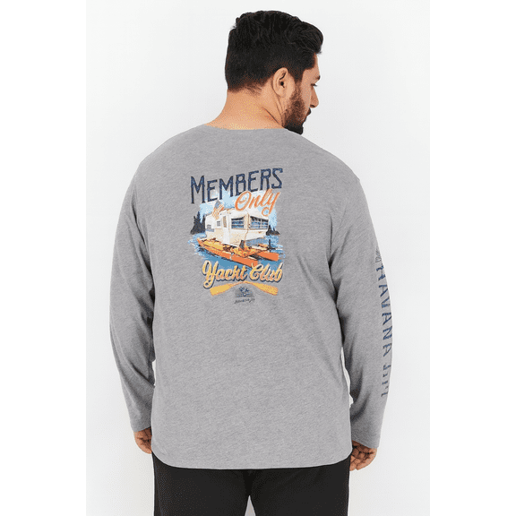Havana Jim Men Crew Neck Long Sleeves Graphic T-Shirt Heather Gray Medium