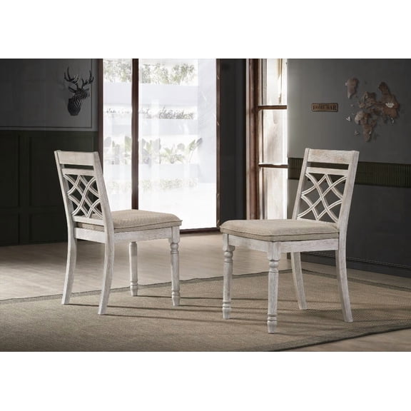 Havana Set of 2 - Modern Off-White Fabric Chairs with Cushion and Natural Wood Finish