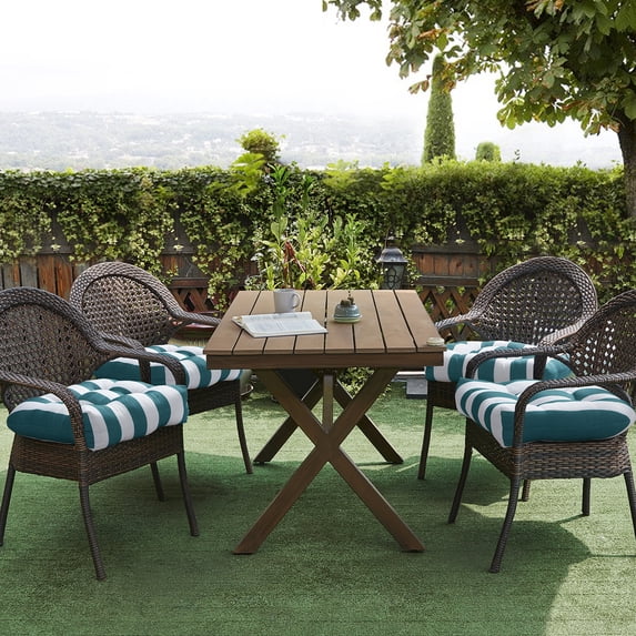 Havana Striped Tufted Patio Seat Cushion Peacock/White 6 Pack