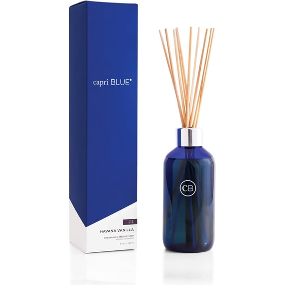 Havana Vanilla Reed Diffuser Set - Includes Reed Diffuser Sticks, Fragrance Oil, and Glass Bottle - Luxury Scented Room Fresheners - Cobalt Blue (8 fl oz)