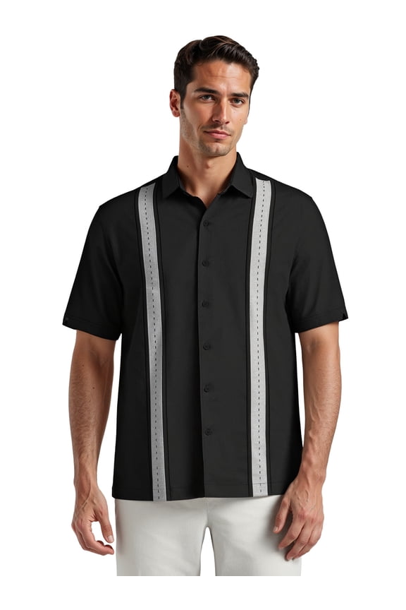 Men's and Big Men's Contrast Panel with Pick Stitch Short Sleeve Woven Shirt, Sizes S-3X