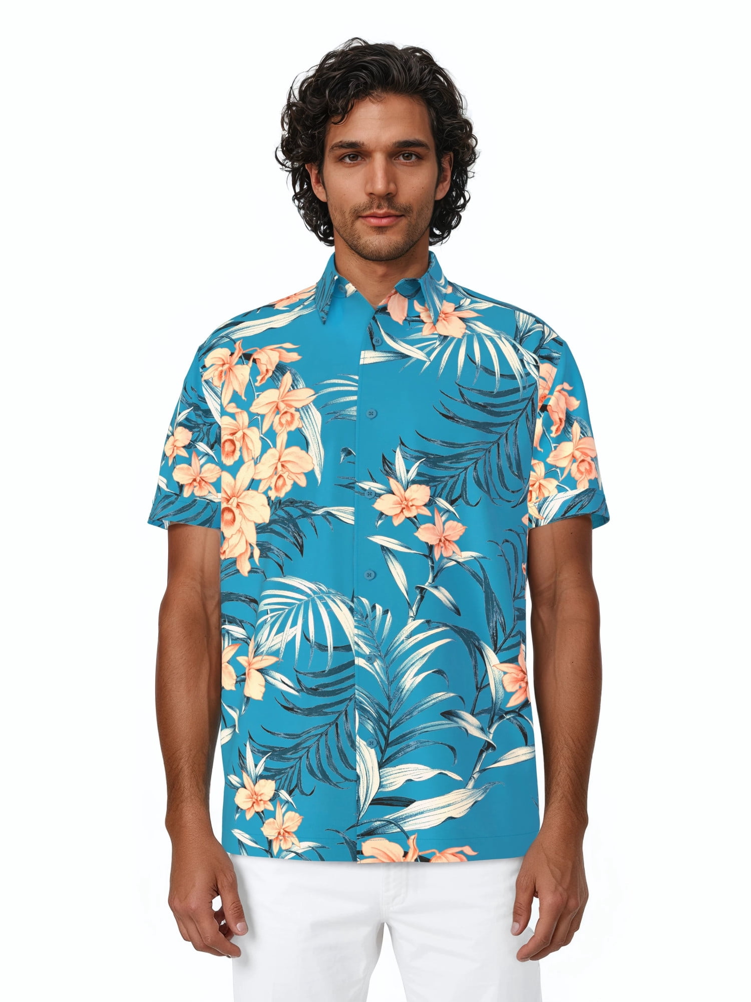 Havanera Men's and Big Men's Floral Short Sleeve Printed Button-Down Shirt with Texture, Sizes S-5XL