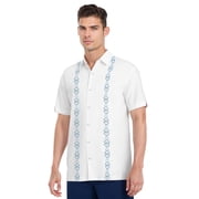Men's and Big Men's Geo Embroidered Panels Short Sleeve Woven Shirt, Sizes S-3X