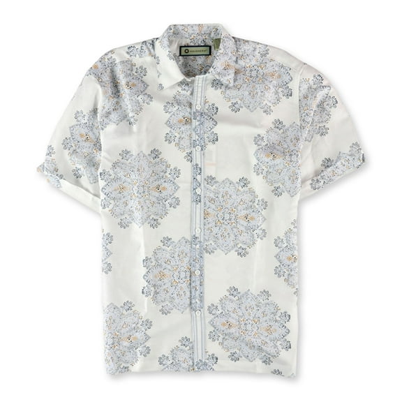 Havanera Mens Patterned Linen-Blend Button Up Shirt, White, Small