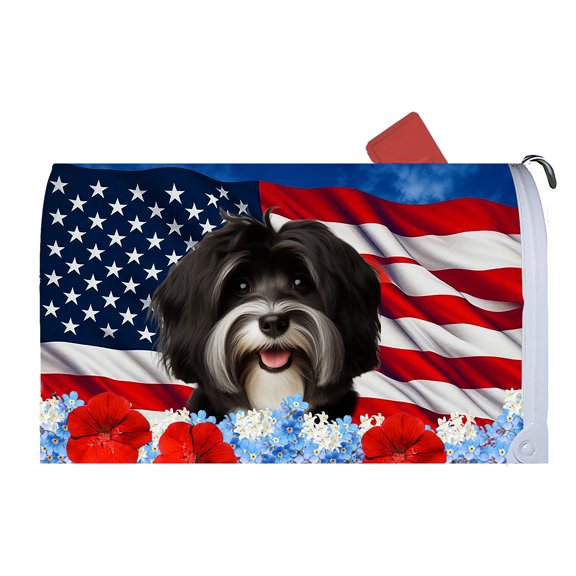 Havanese B/W - Best of Breed Patriotic Dog Breed Mail Box Cover