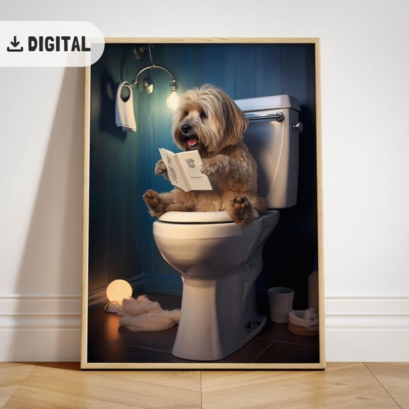 Havanese Bathroom , Reading Shih Tzu Dog Tet Decor, Quirky Wc Wall Art Unframed Paper Print