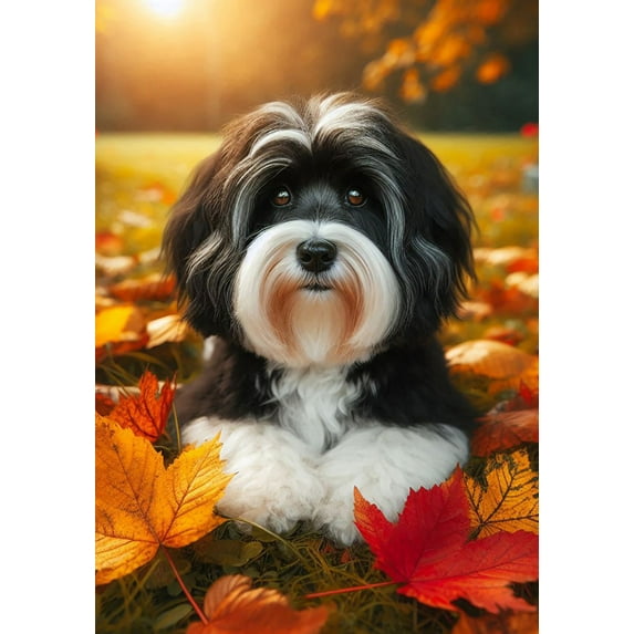 Havanese Black and White - Best of Breed DCR Falling Leaves House Flag