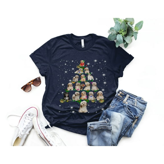 Havanese Christmas Tree T-Shirt, Funny Dog Lover Gift, Havanese Christmas Lights Shirts, Christmas Shirts for Women Men