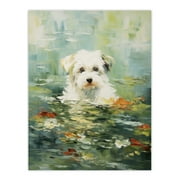 Havanese Dog And Water Lilies Claude Monet Style Oil Painting Large Wall Art Poster Print Thick Paper 18X24 Inch