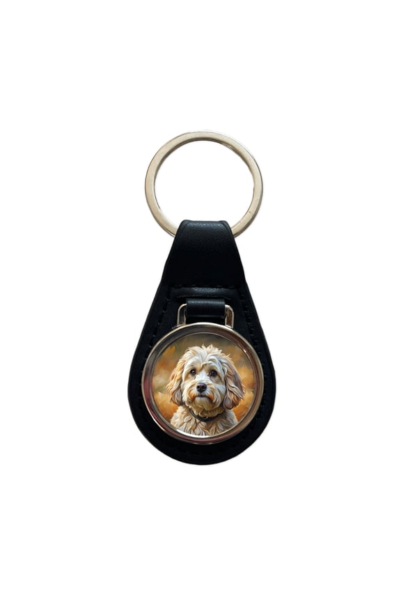 Havanese Dog Expressionism Art Metal Black Leather Keychain