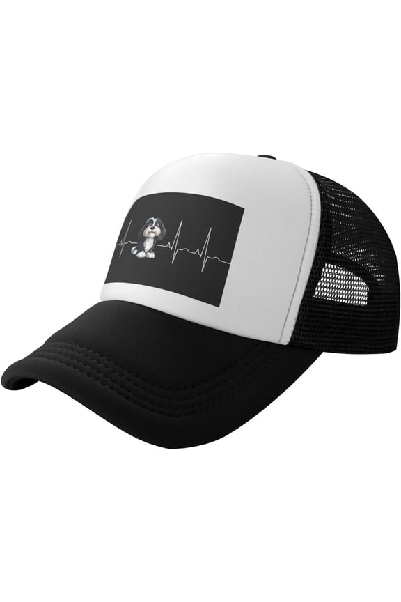 Havanese Dog Heartbeat Breathable Mesh Baseball Cap Adjustable Lightweight Trucker Hat Black
