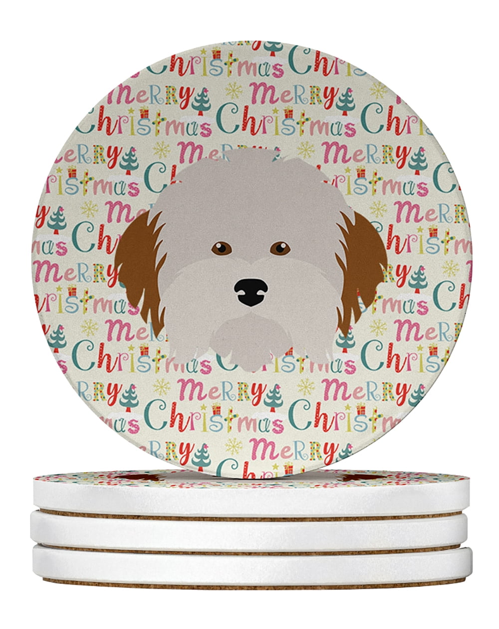 Havanese Dog Merry Christmas Large Sandstone Coasters Pack of 4 4 in x 4 in