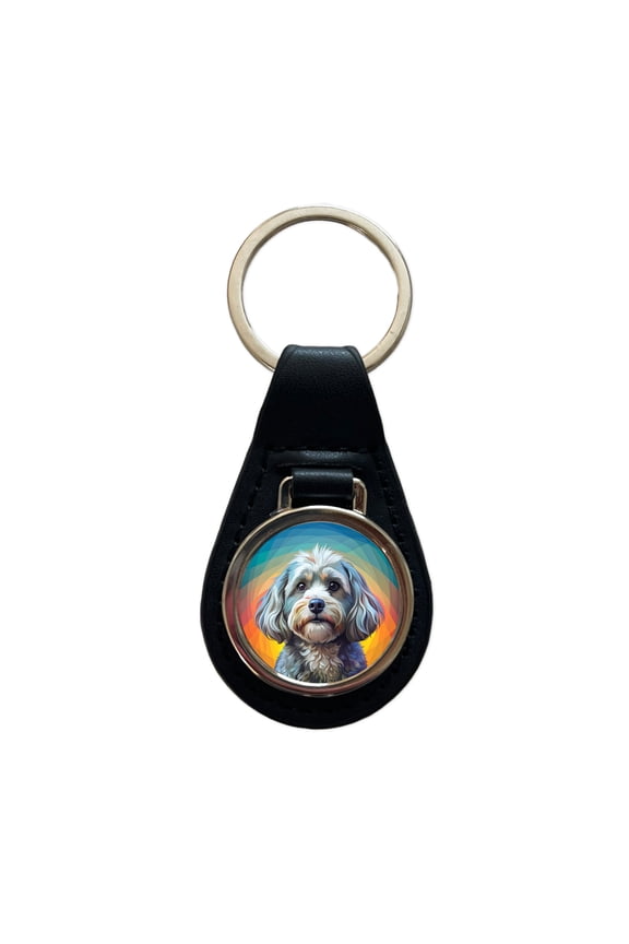 Havanese Dog Pop Art Metal Black Leather Keychain