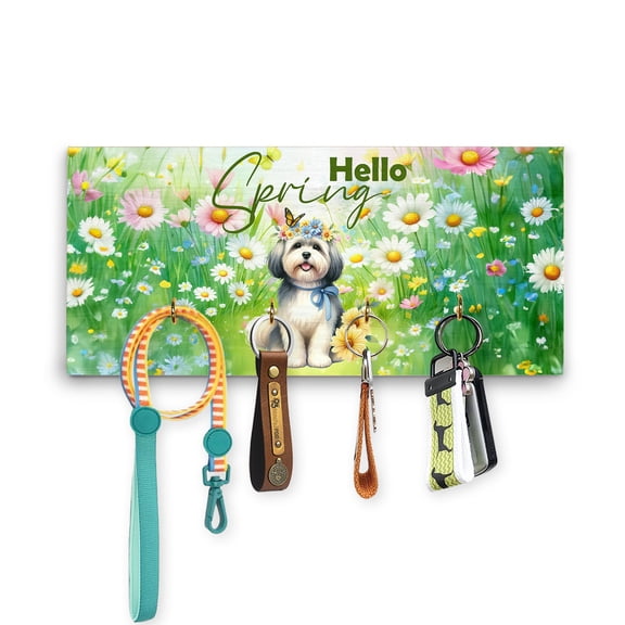 Havanese Hello Spring Time Flower Floral Nature Wood Key Holder Havanese Dog Lover Gifts Idea Wall-mounted Key Rack Home Decor - 02031
