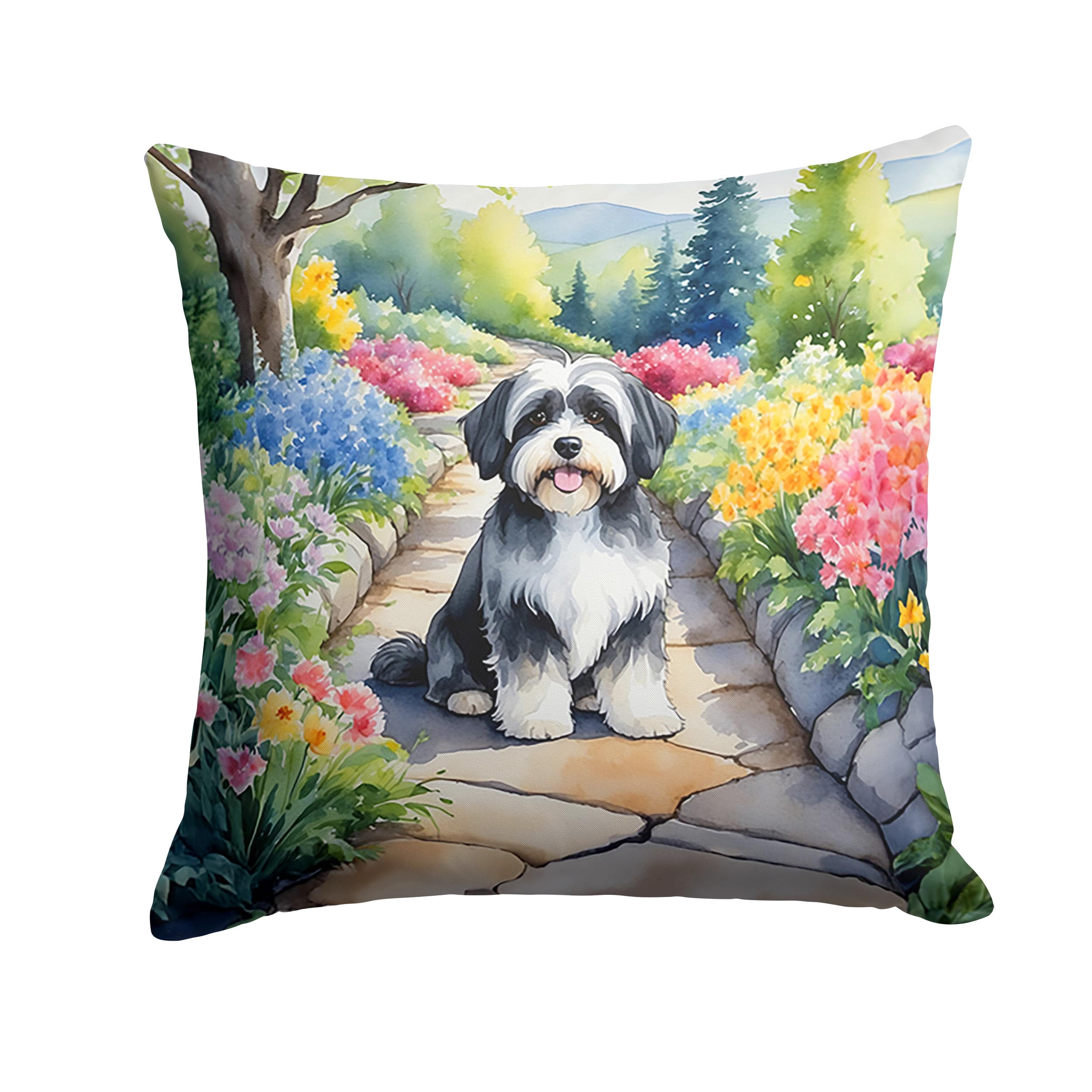 Havanese Spring Path Throw Pillow 14 in x 14 in