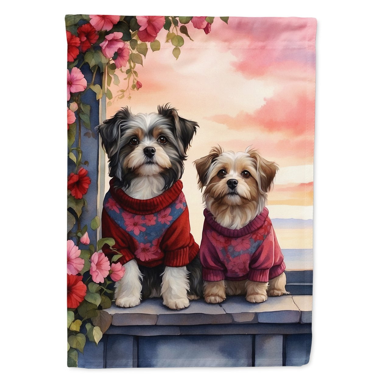 Havanese Two Hearts House Flag 28 in x 40 in