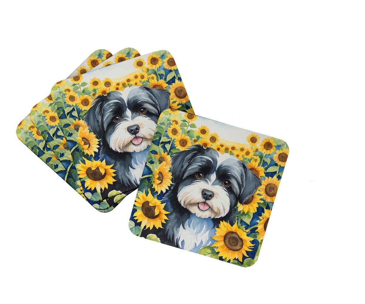 Havanese in Sunflowers Foam Coasters 3.5 in x 3.5 in