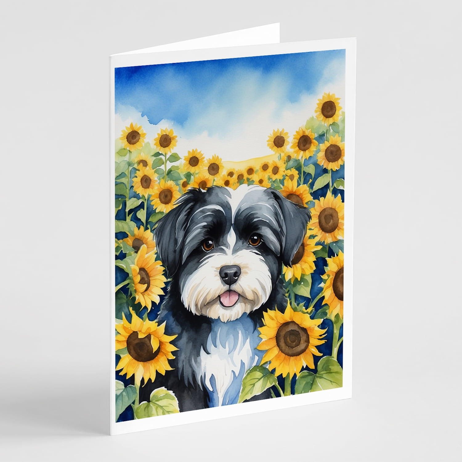 Havanese in Sunflowers Greeting Cards Pack of 8 7 in x 5 in