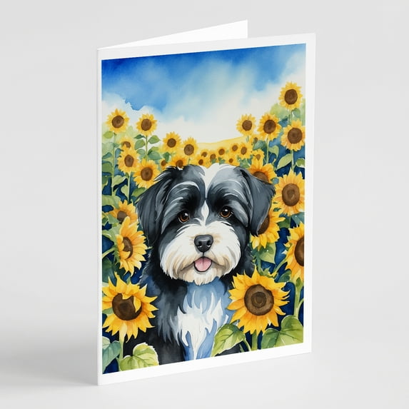 Havanese in Sunflowers Greeting Cards Pack of 8 7 in x 5 in