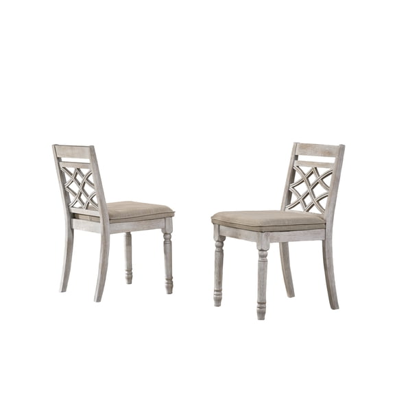 Havanna Set of 2 Off White Contemporary Fabric Accent Chairs with Cushions, Ergonomic Armless Design, Natural Wood Grain Finish, 19"W x 18"D x 34"H, Perfect for Living Room & Bedroom