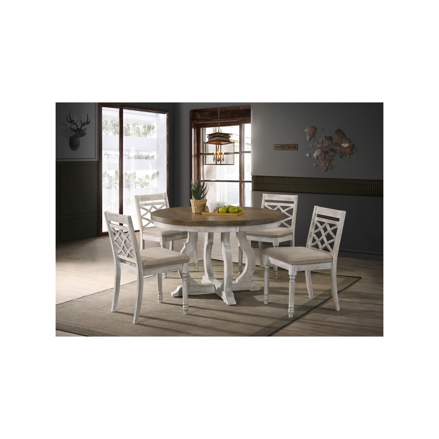 Havanna Vintage Walnut and Off-White 5 Piece Round Dining Set
