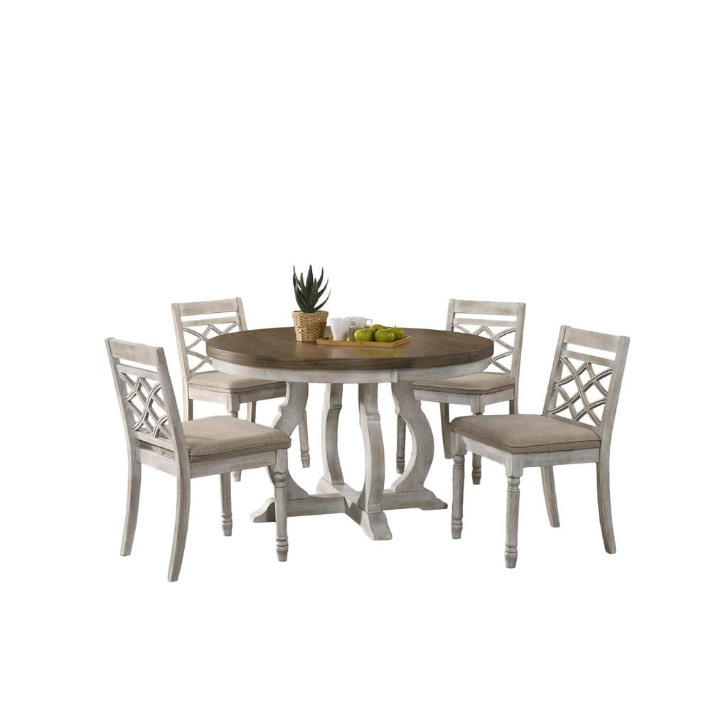 Havanna Vintage Walnut and Off-White 5 Piece Round Dining Set