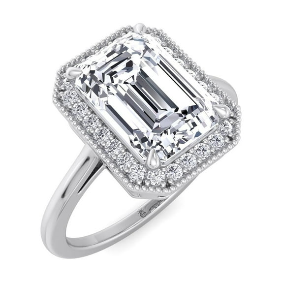 Havar - Vintage Emerald Cut Halo Moissanite Lab - Diamond Engagement Ring