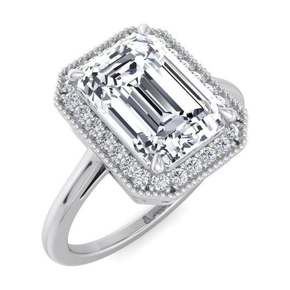 Havar - Vintage Emerald Cut Halo Moissanite Lab - Diamond Engagement Ring
