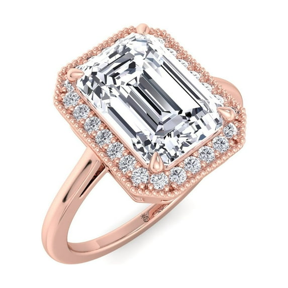 Havar - Vintage Emerald Cut Halo Moissanite Lab - Diamond Engagement Ring