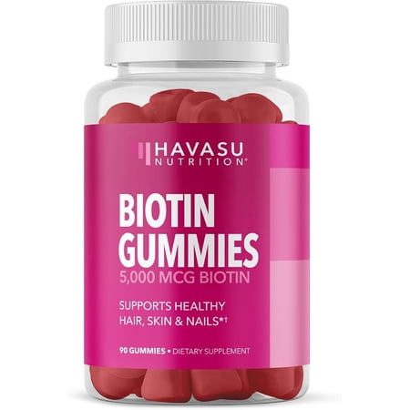 Havasu Nutrition Biotin Gummies 5000 mcg, Gluten-Free Gummy Vitamins for Hair, Skin & Nails Support, Strawberry Flavor, 90 Count