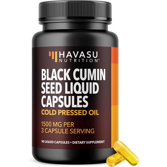 Havasu Nutrition Black Cumin Seed Oil Capsules, Cold Pressed Oil for Digestion and Immunity, 1500mg, 90 Count