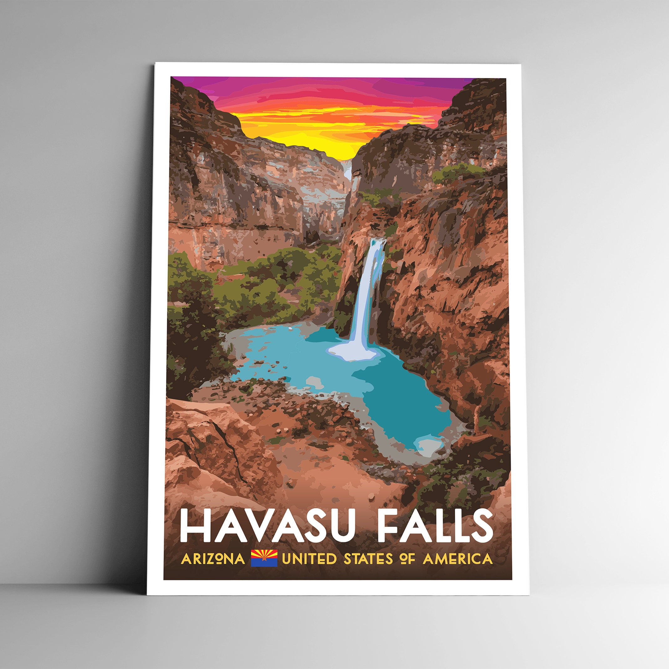Havasu Falls Arizona Vintage Travel Poster / Postcard WPA Style Retro