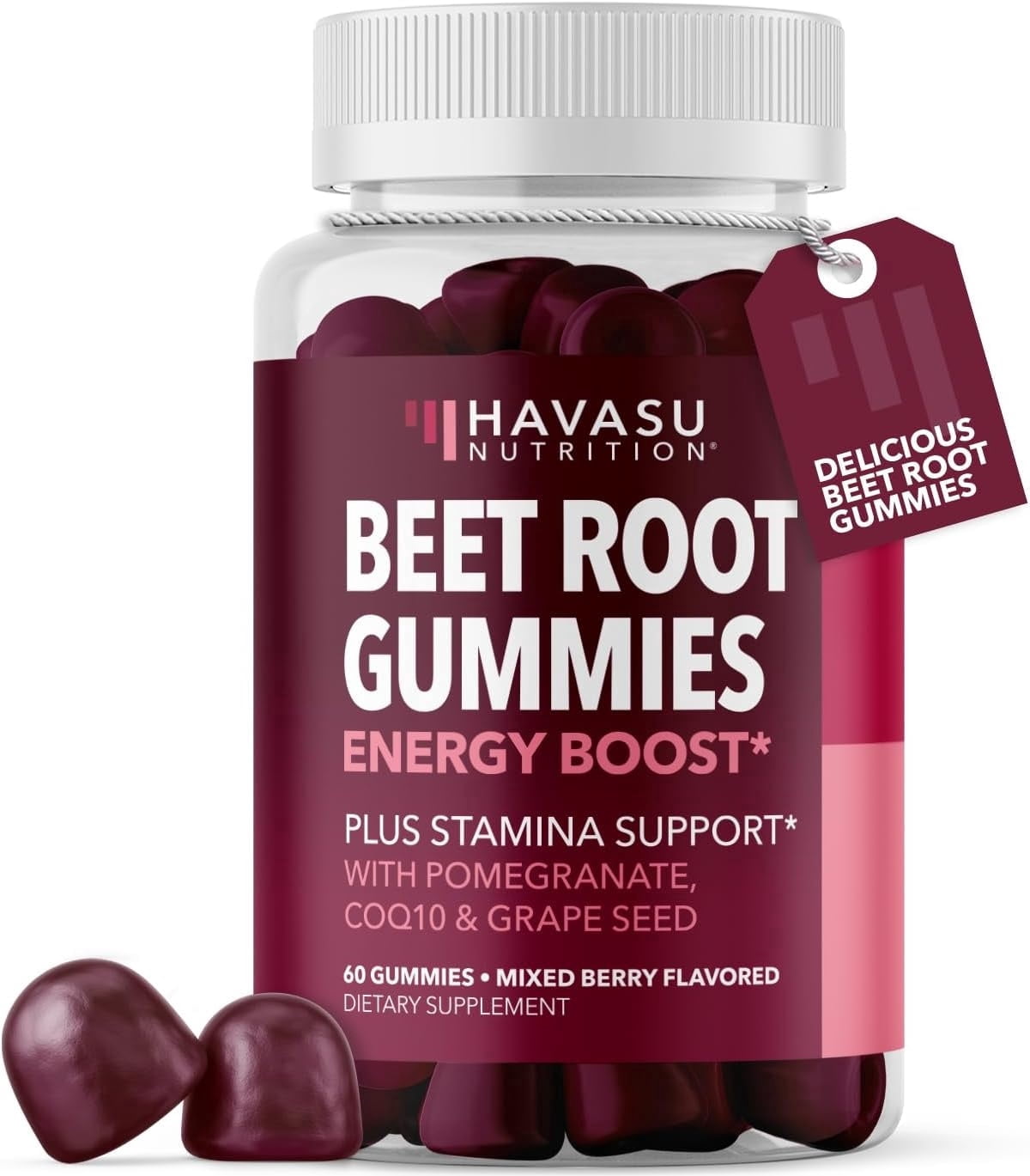 Havasu Nutrition Beet Root Gummies with COQ10, Pomegranate & Grape Seed, Energy & Stamina Support, Mixed Berry, 120 Count