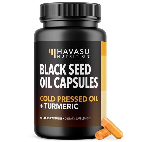 Havasu Nutrition Cold Pressed Black Seed Oil with Turmeric for Digestion and Immunity, 60 Capsules