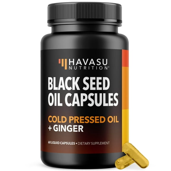 Havasu Nutrition Cold Pressed Black Seed Oil with Ginger for Digestion and Immunity, 60 Capsules