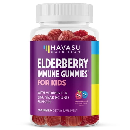 Havasu Nutrition Elderberry Gummies for Kids with Zinc and Vitamin C for Immune Support, Berry Flavor, 60 Count