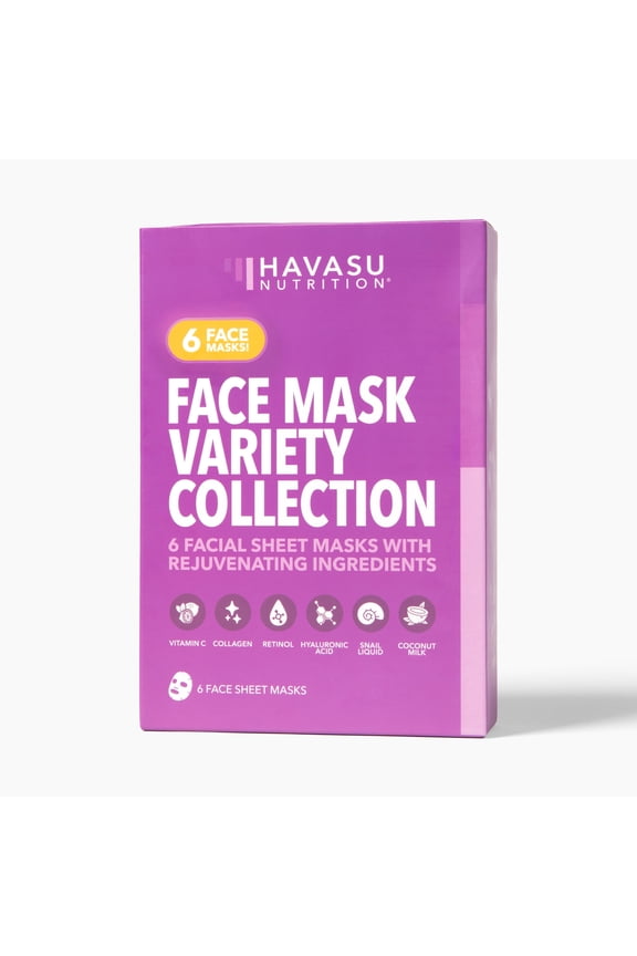 Face Mask Variety Collection, Hydrating and Soothing Skin Care Facial Sheet Mask, 6-Piece Set