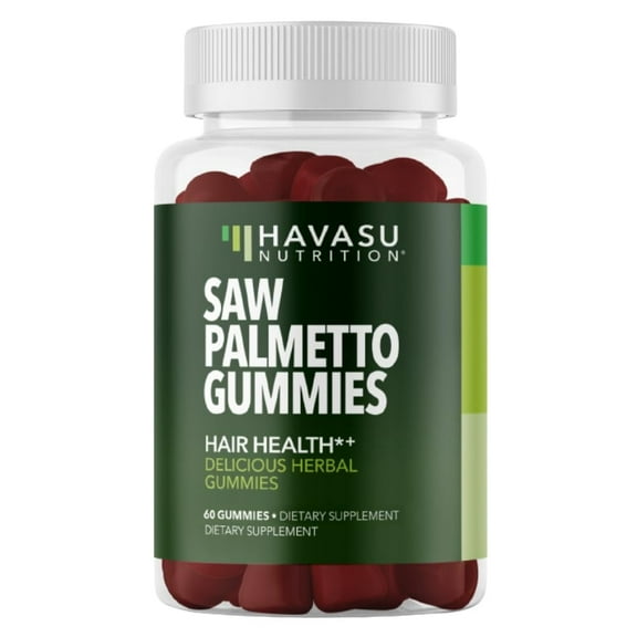 Havasu Saw Palmetto Vegan Gummies, Saw Palmetto Supplement and DHT Blocker for Hair Health & Male Pattern Balding, 60 Raspberry Ct