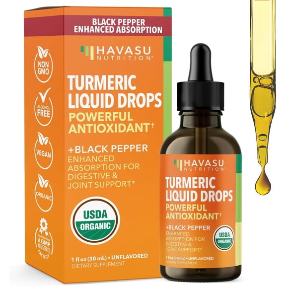 Havasu Nutrition Organic Turmeric Drops with Black Pepper, Digestive & Joint Support, 1 fl oz