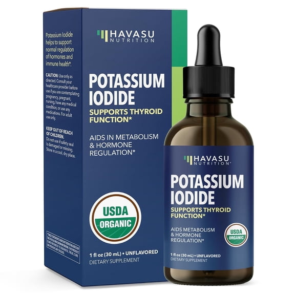 Havasu Iodine Liquid Drops - USDA Organic Potassium Iodide Supplement for Thyroid Health, Hormone Balance, Metabolism Support - 1-Year Supply, Vegan, Non-GMO, Gluten-Free - Unflavored, 1 Fl Oz