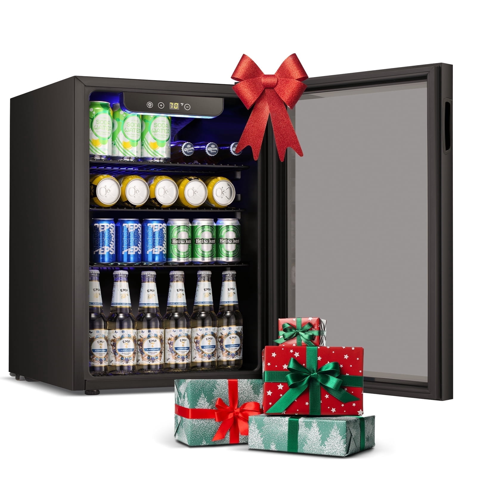 Havato 100Cans of Beverage Refrigerator Cooler, 2.6Cu.ft, Mini Glass Door Refrigerator, Low Noise, Can Store Soda/Beer/Wine, Suitable for Bars/Offices/Families